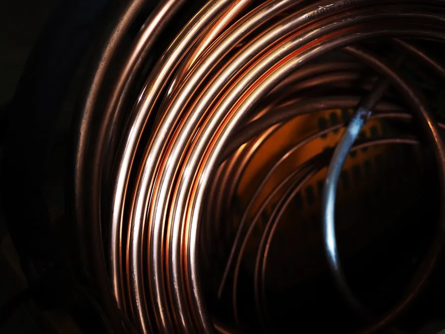 A coil of bare copper wire